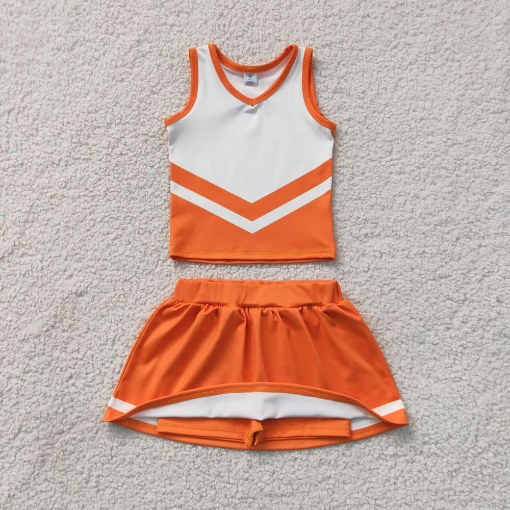 GSD4199 Orange white stripe print active girl yoga skirt team dress