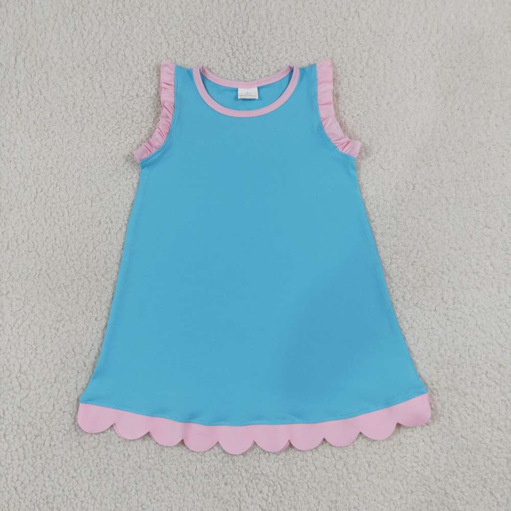 GSD4045 RTS blue pink trim summer scallop dress