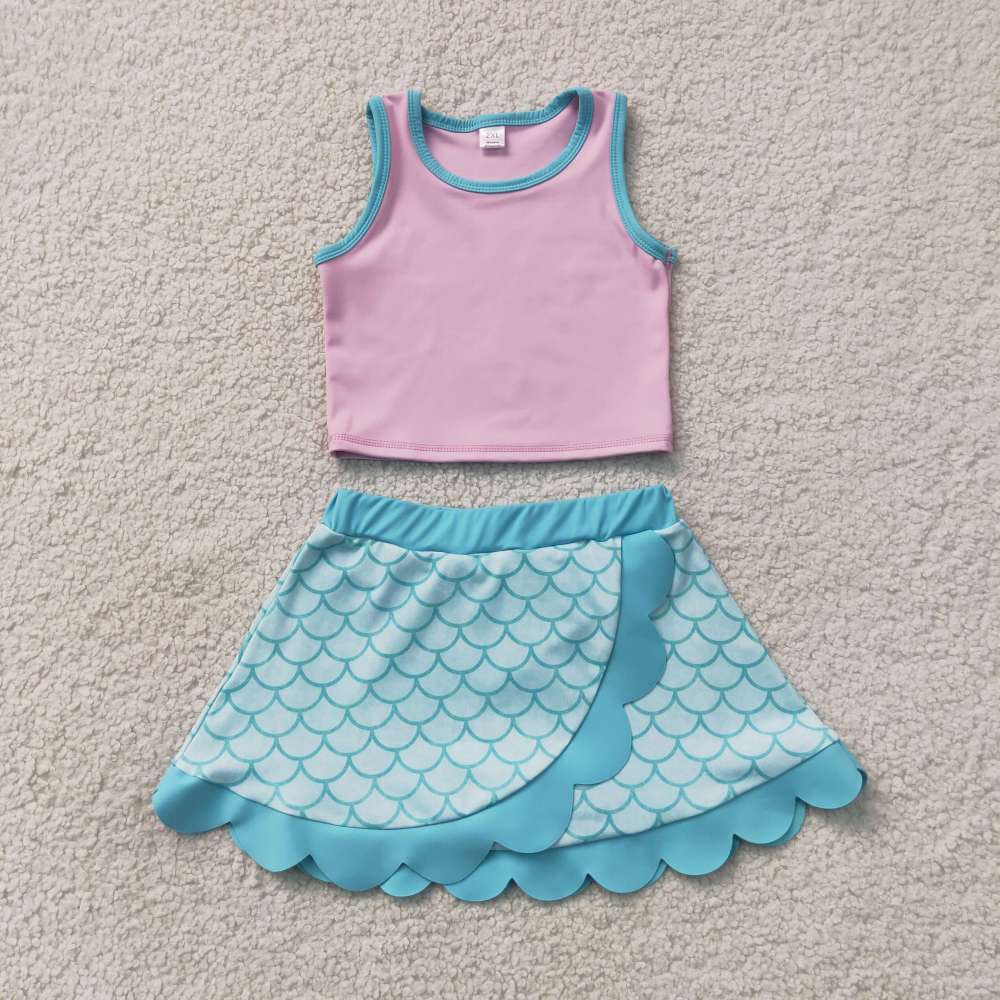GSD4083 PINK PURPLE blue scale print active girl yoga skirt team scallop dress