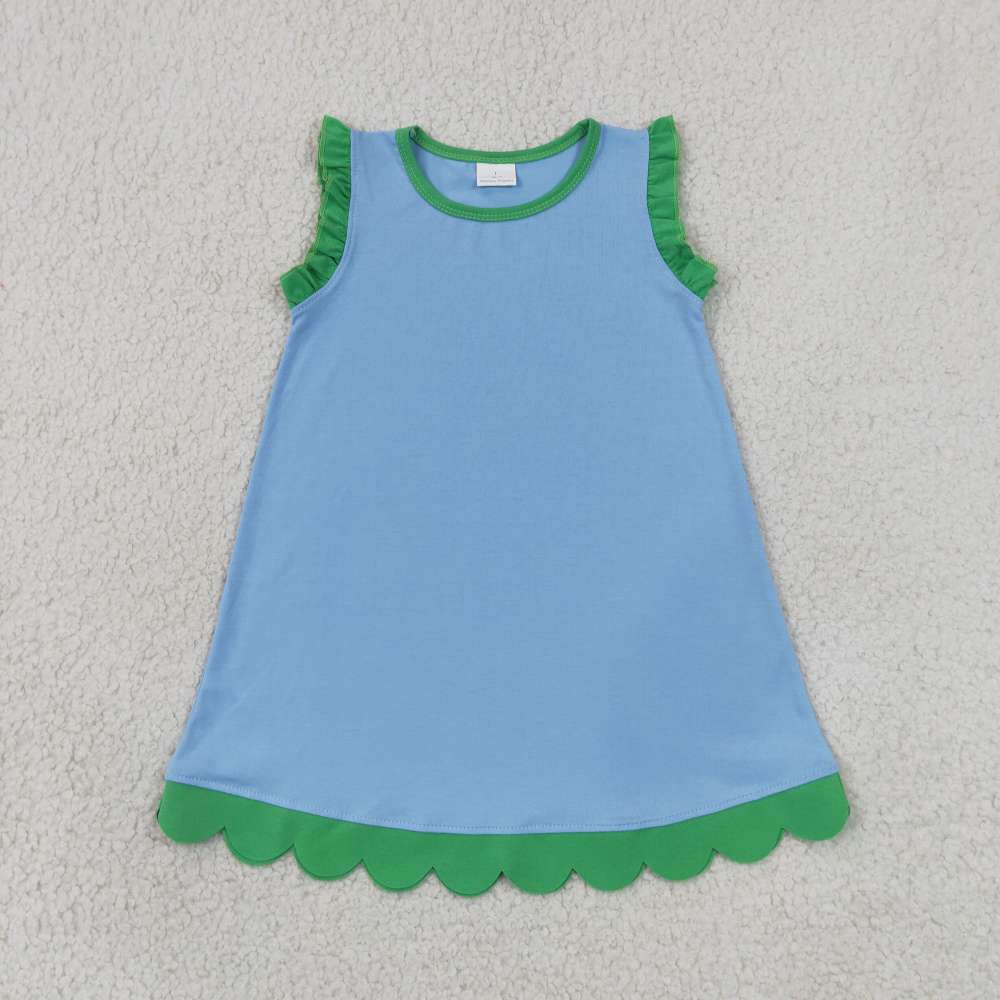 GSD4060 RTS blue green trim summer scallop dress