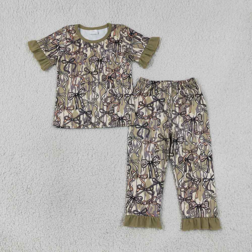 GSPO2264  RTS CAMO Bows print shorts sleeve girl outfits