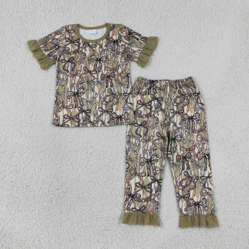 GSPO2264  RTS CAMO Bows print shorts sleeve girl outfits