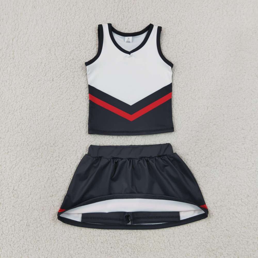 GSD4200 black red white stripe print active girl yoga skirt team dress