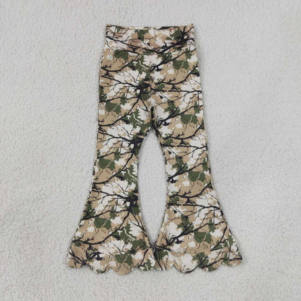 P1035  girl flared trouse real tree camo long pants