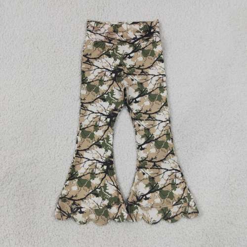P1035  girl flared trouse real tree camo long scallop pants