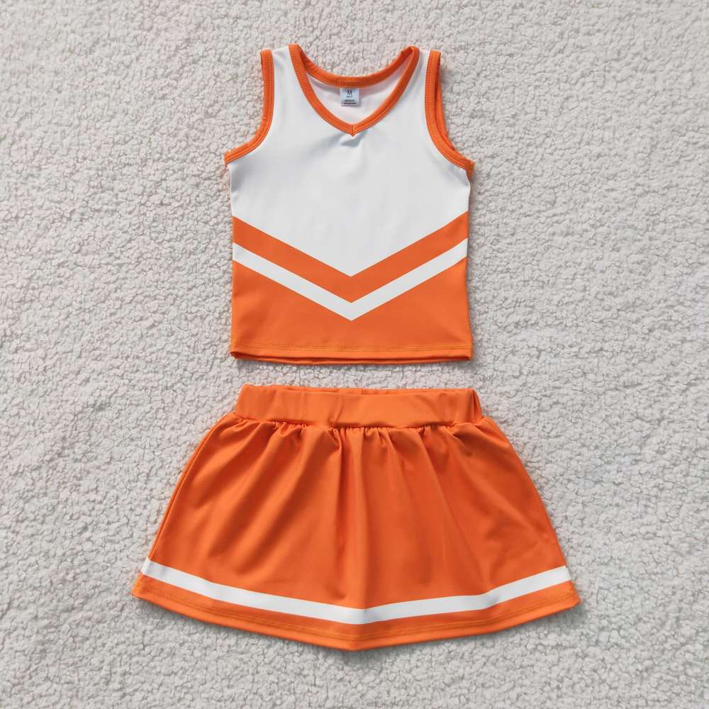 GSD4199 Orange white stripe print active girl yoga skirt team dress