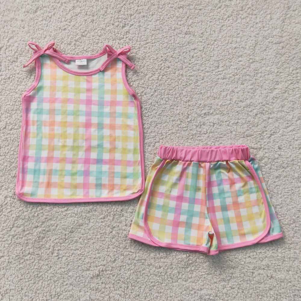 GSSO3659 Colorful plaid girl sleeveless outfits