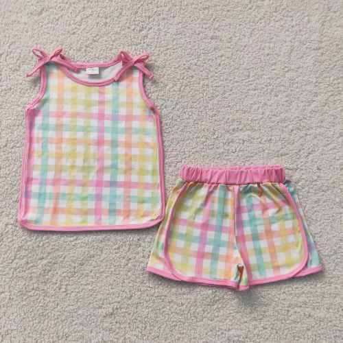GSSO3659 Colorful plaid girl sleeveless outfits