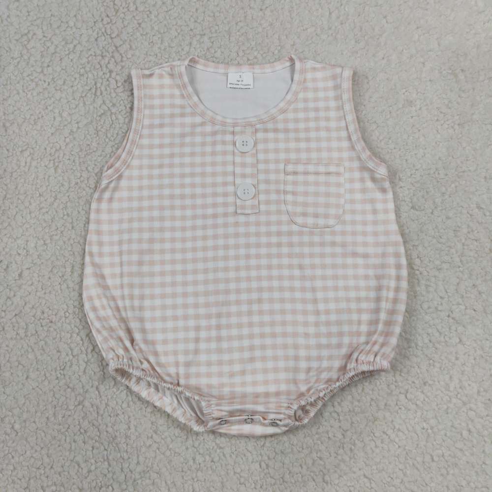 SR4233 Baby brown plaid sleeveless Rompers
