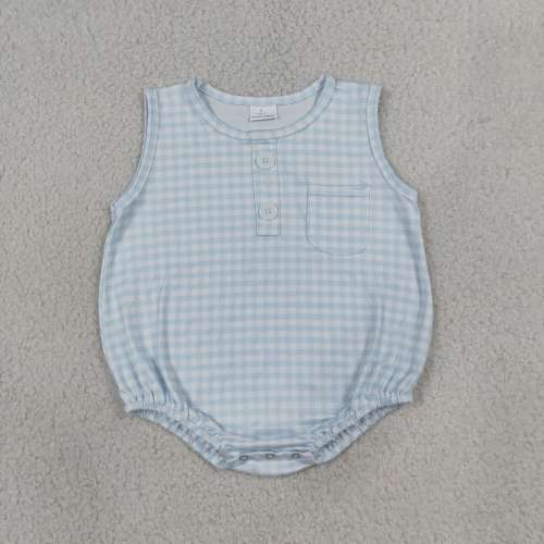 SR4232 Baby GREEN  plaid sleeveless Rompers