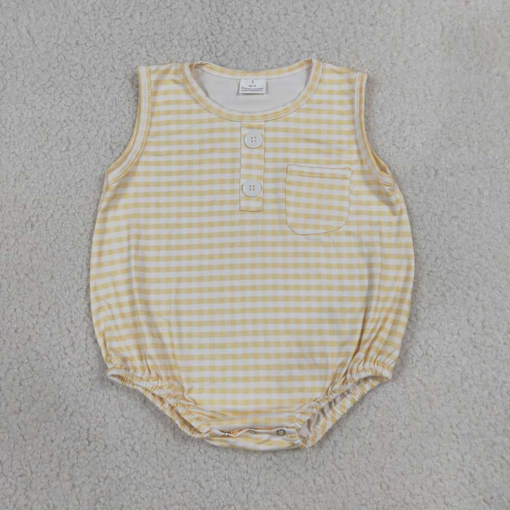SR4236 Baby Yellow plaid sleeveless Rompers