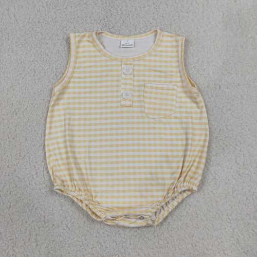 SR4236 Baby Yellow plaid sleeveless Rompers