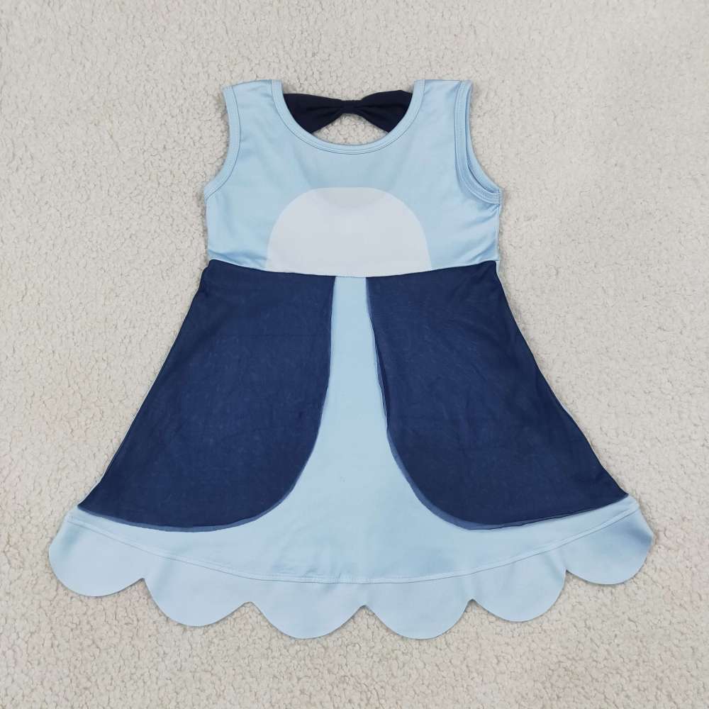 GSD2515 RTS Sky blue cartoon girl summer scallop dress