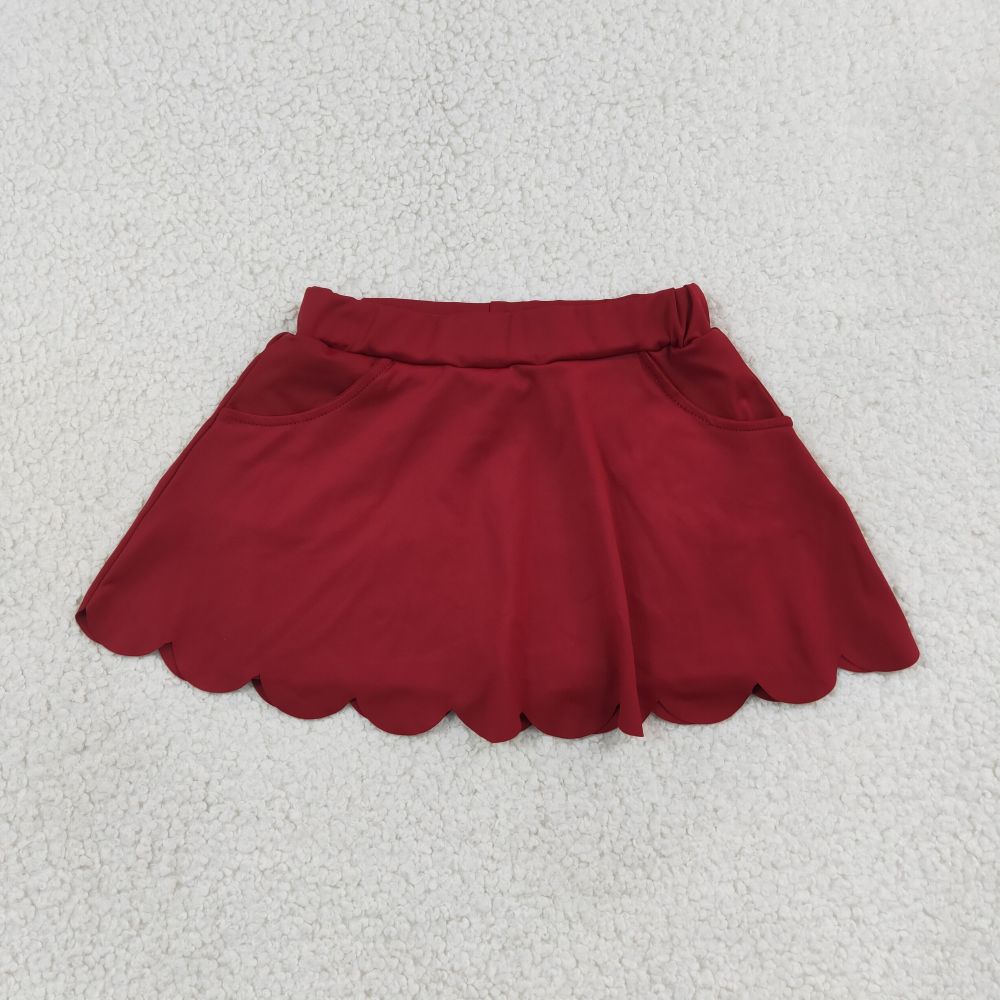 GLK0304 RTS Red solid kids scallop skirt dress