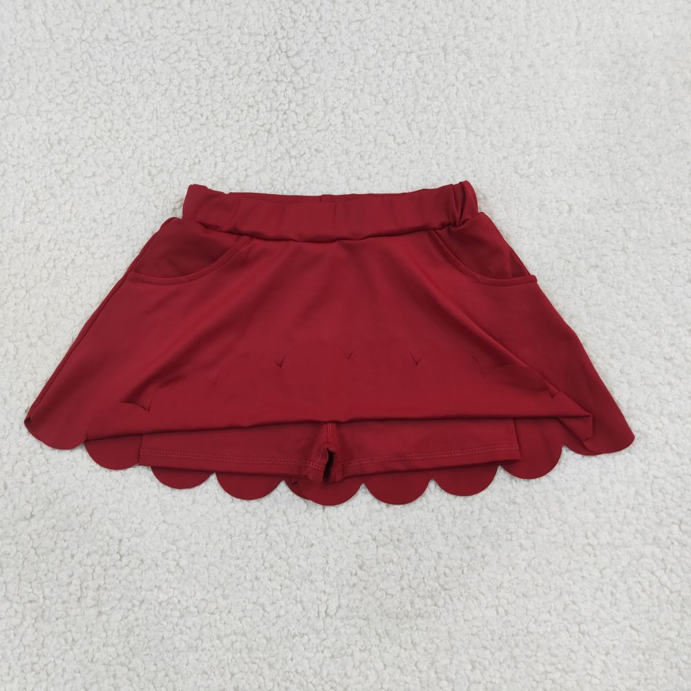GLK0304 RTS Red solid kids scallop skirt dress