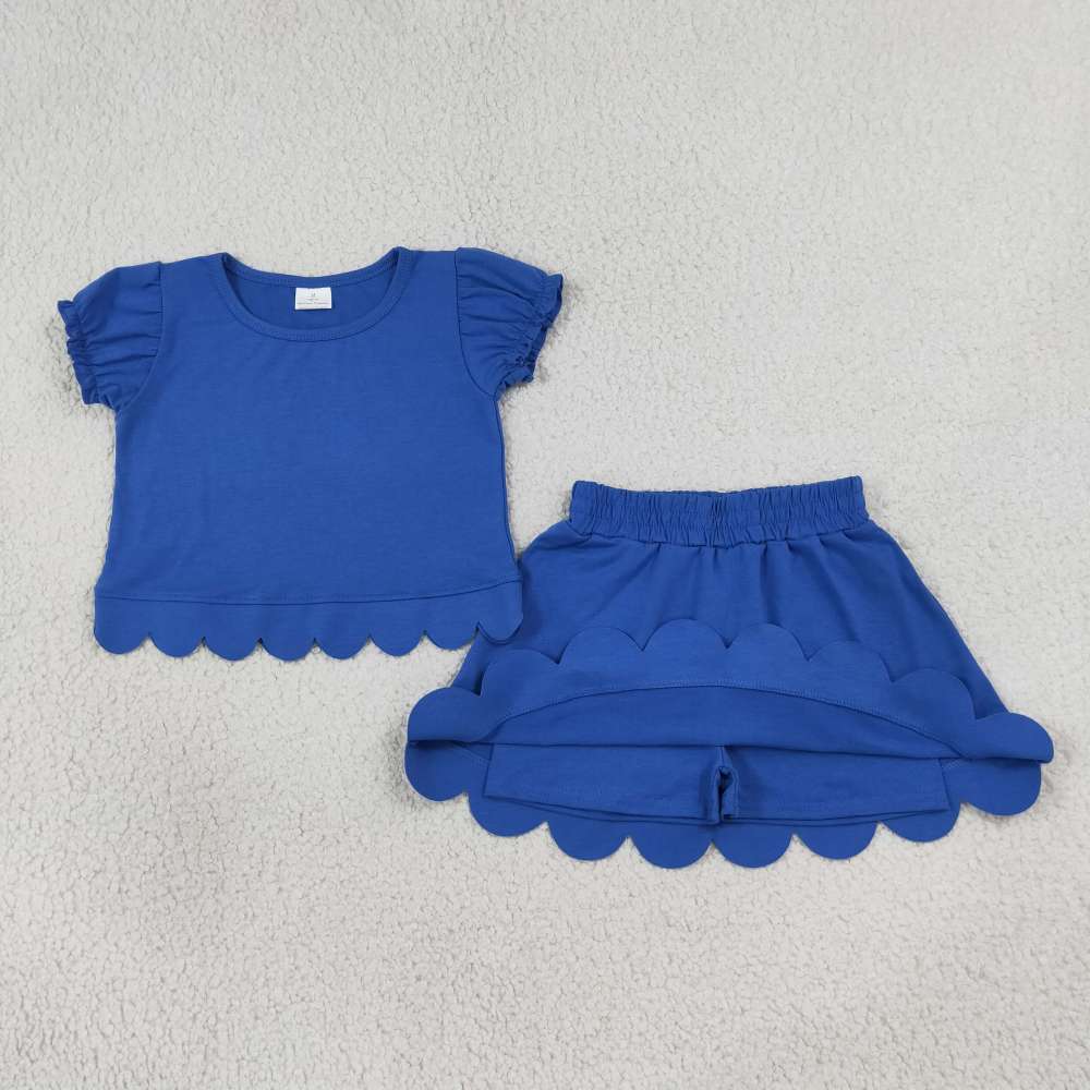 GSD3937 blue SOLID print active girl yoga skirt team scallop dress