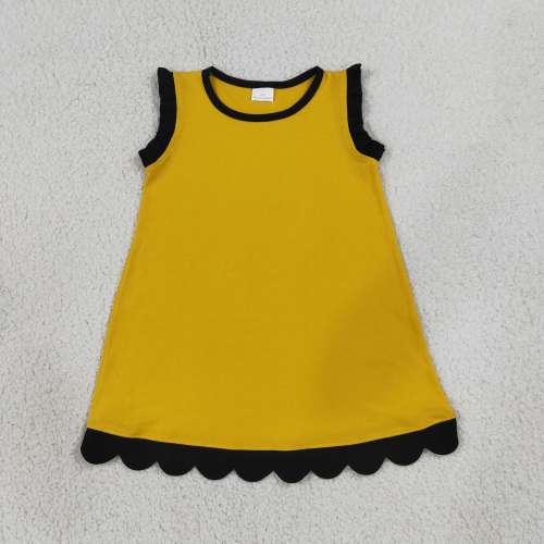 GSD4098 RTS Yellow black trim summer scallop dress