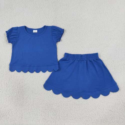 GSD3937 blue SOLID print active girl yoga skirt team scallop dress