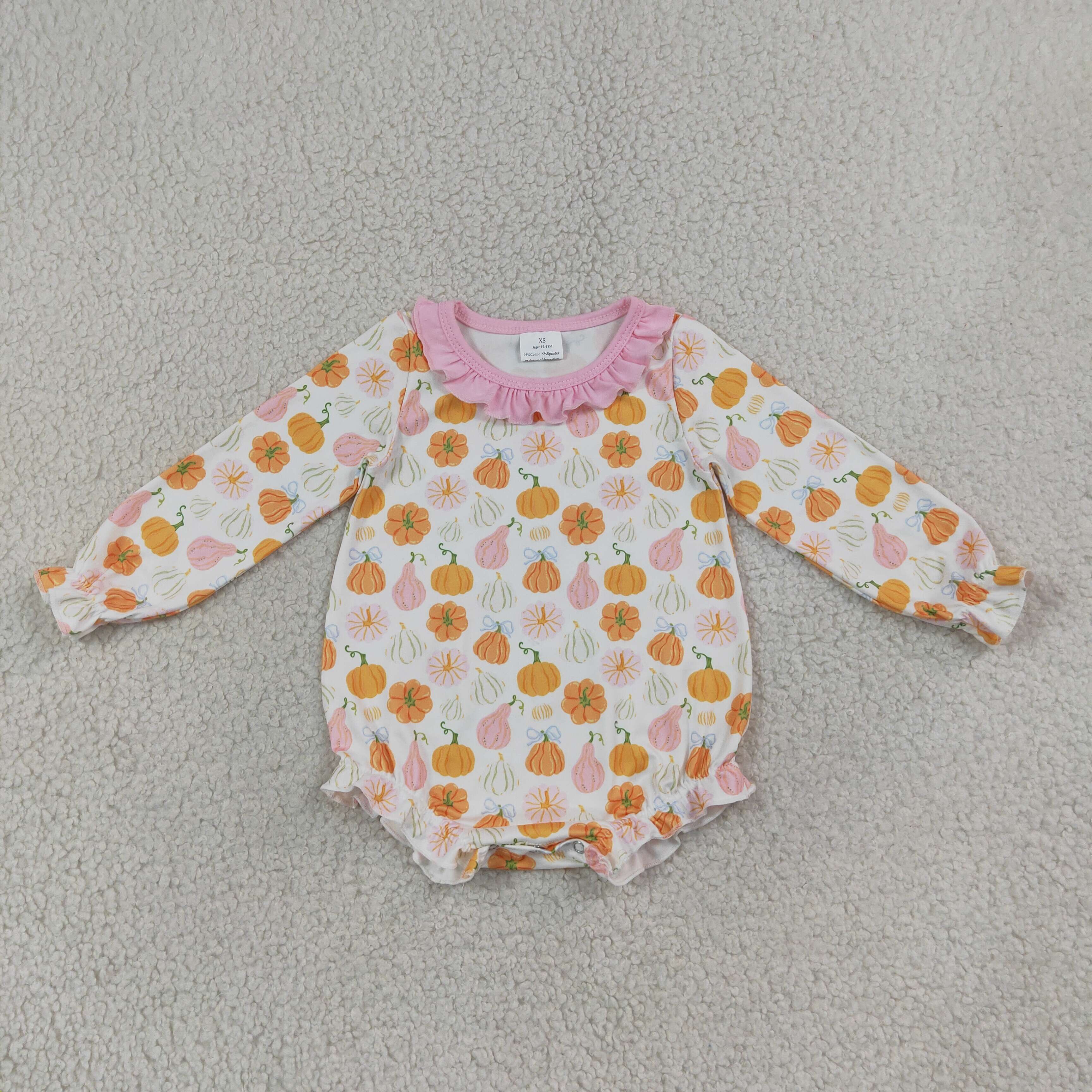LR3098  Baby PINK Orange pumpkin Long sleeve Fall Rompers