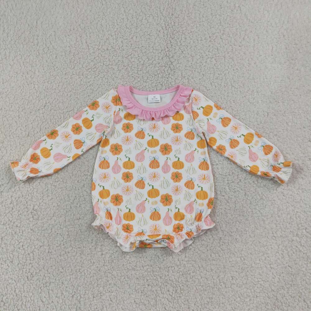 LR3098  Baby PINK Orange pumpkin Long sleeve Fall Rompers
