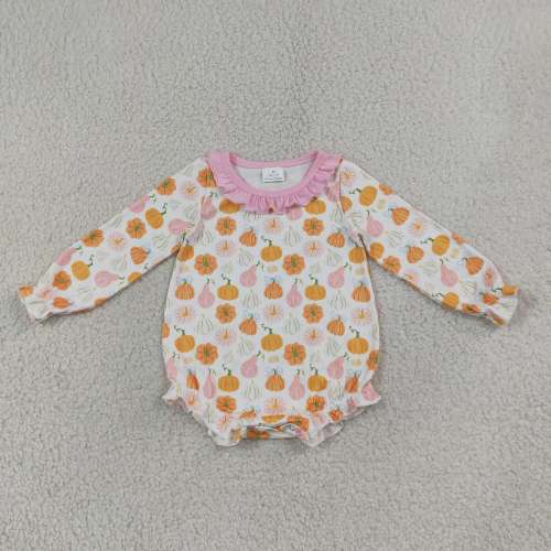 LR3098  Baby PINK Orange pumpkin Long sleeve Fall Rompers