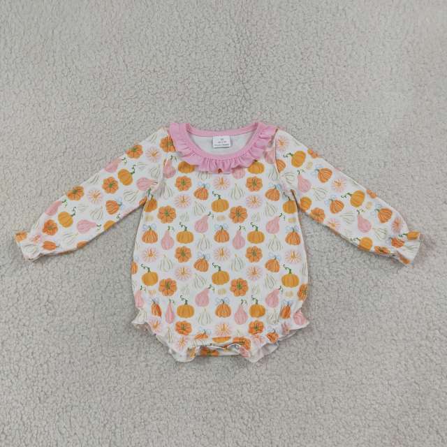 LR3098  Baby PINK Orange pumpkin Long sleeve Fall Rompers