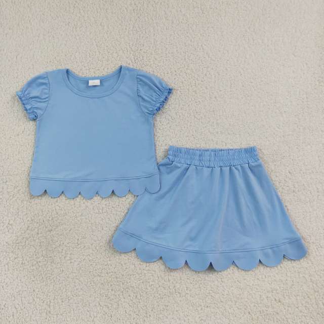 GSD3933 light blue SOLID print active girl yoga skirt team scallop dress