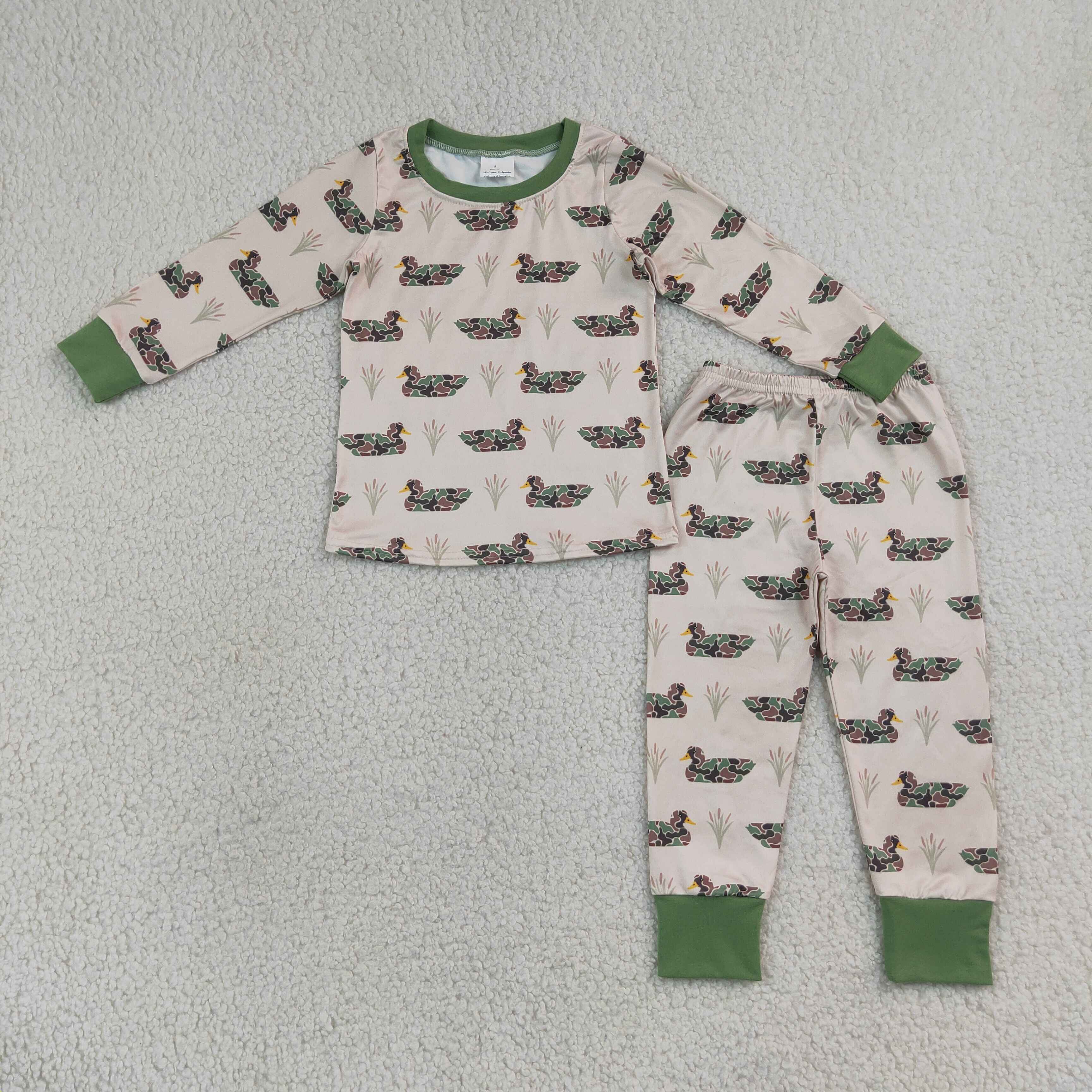BLP1482 RTS boys camo duck print long sleeve boy pajamas set