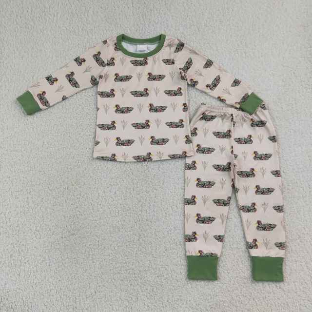 BLP1482 RTS boys camo duck print long sleeve boy pajamas set