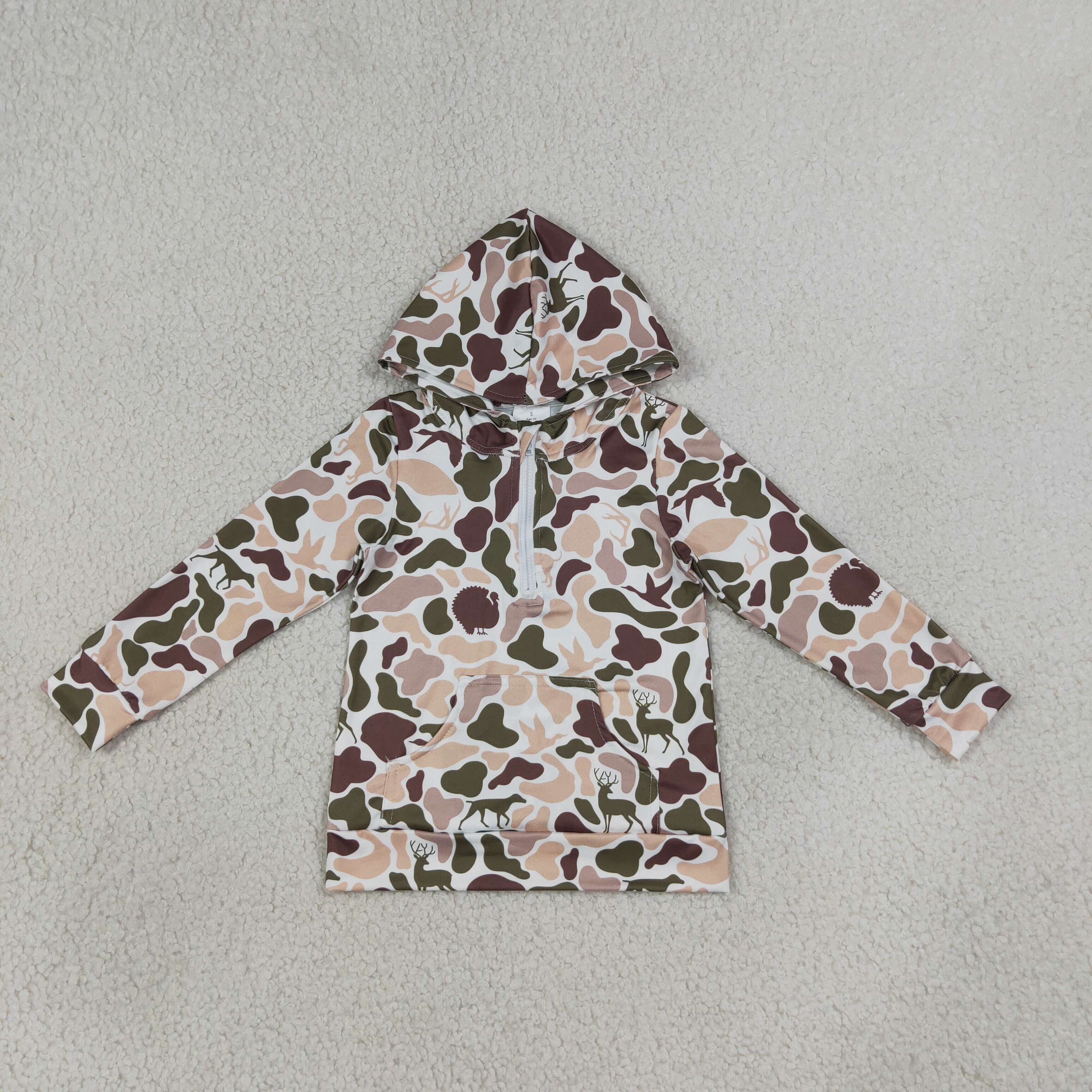 RTS BT1852 Orange brown deer camo hoodie long sleeve boy pullover