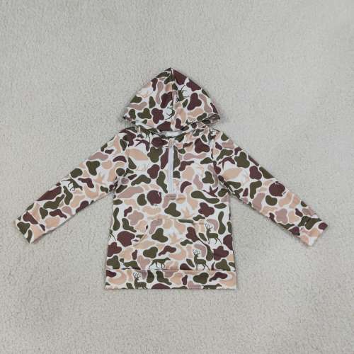 RTS BT1852 Orange brown deer camo hoodie long sleeve boy pullover