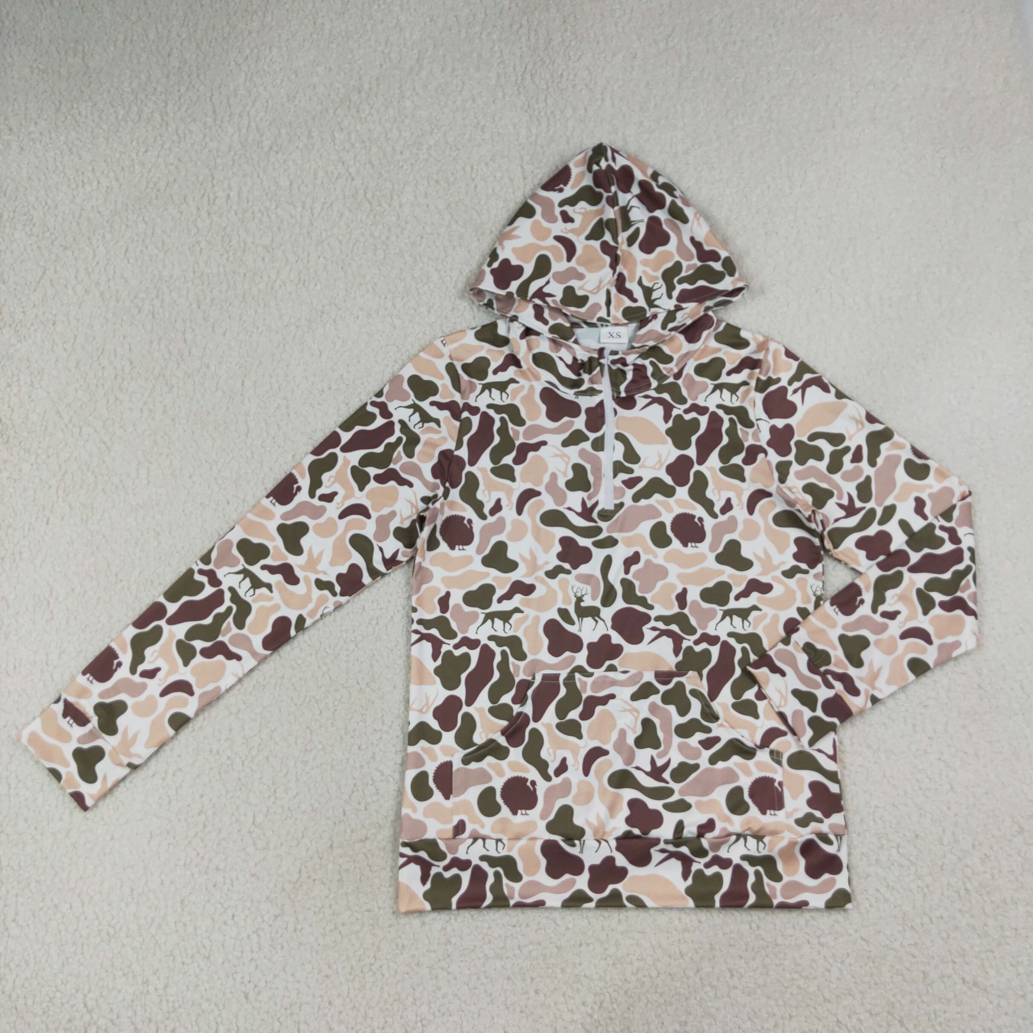 GT1711  Adult Women  orange green camo deer  long sleeve  hoodie pocket pullover