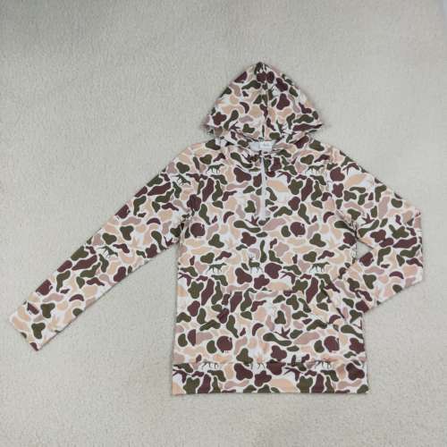 GT1711  Adult Women  orange green camo deer  long sleeve  hoodie pocket pullover