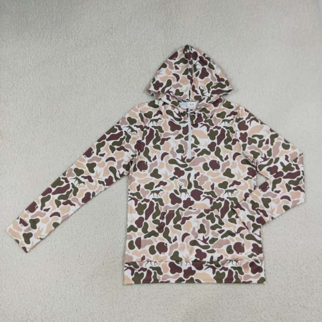 GT1711  Adult Women  orange green camo deer  long sleeve  hoodie pocket pullover