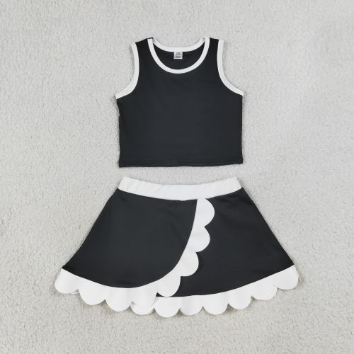 GSD4029 black white scallop print active girl yoga skirt team scallop dress