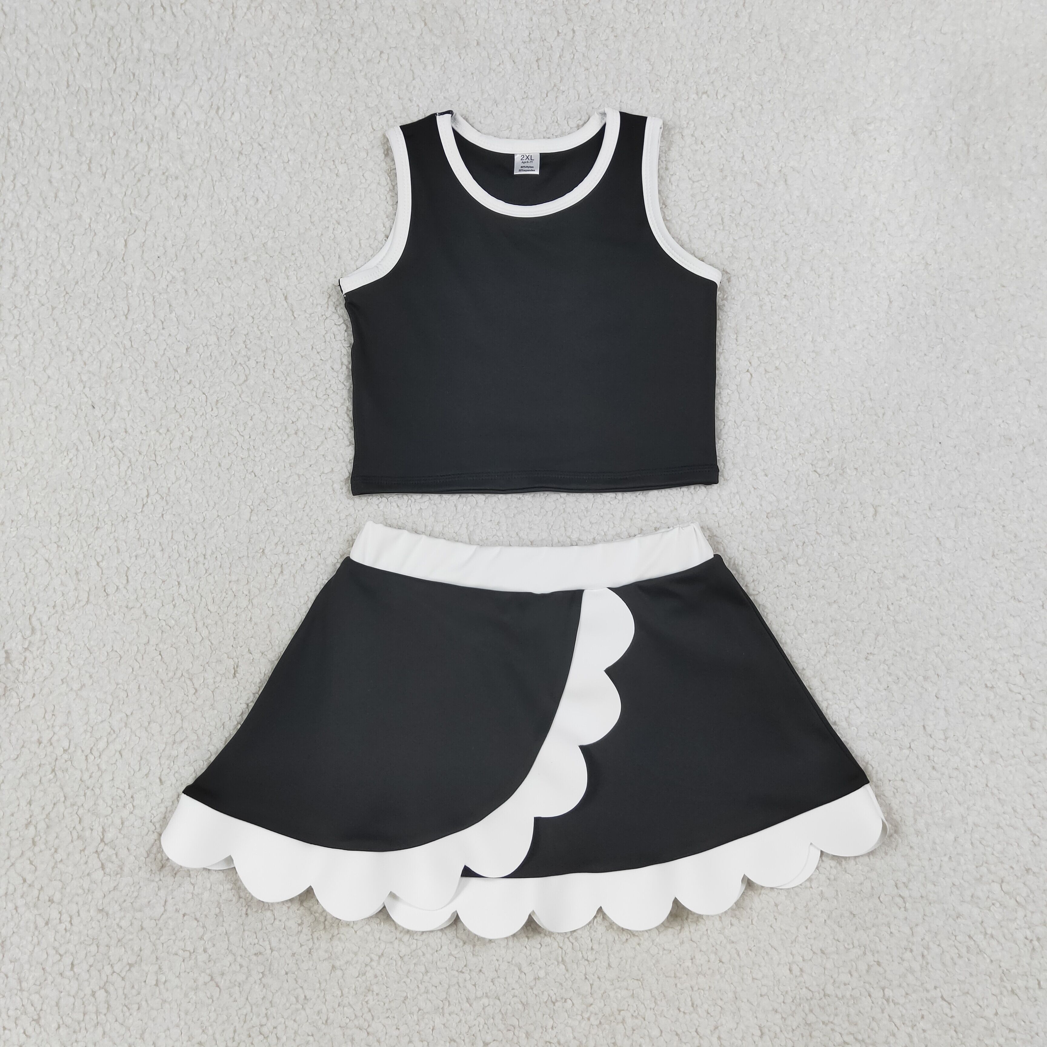 GSD4029 black white scallop print active girl yoga skirt team scallop dress
