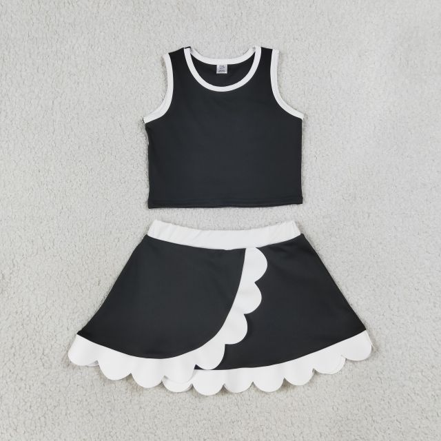 GSD4029 black white scallop print active girl yoga skirt team scallop dress