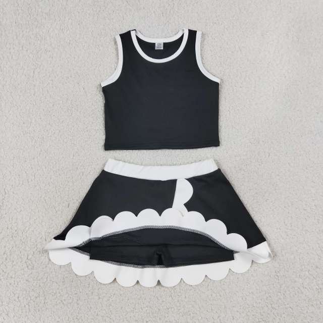GSD4029 black white scallop print active girl yoga skirt team scallop dress
