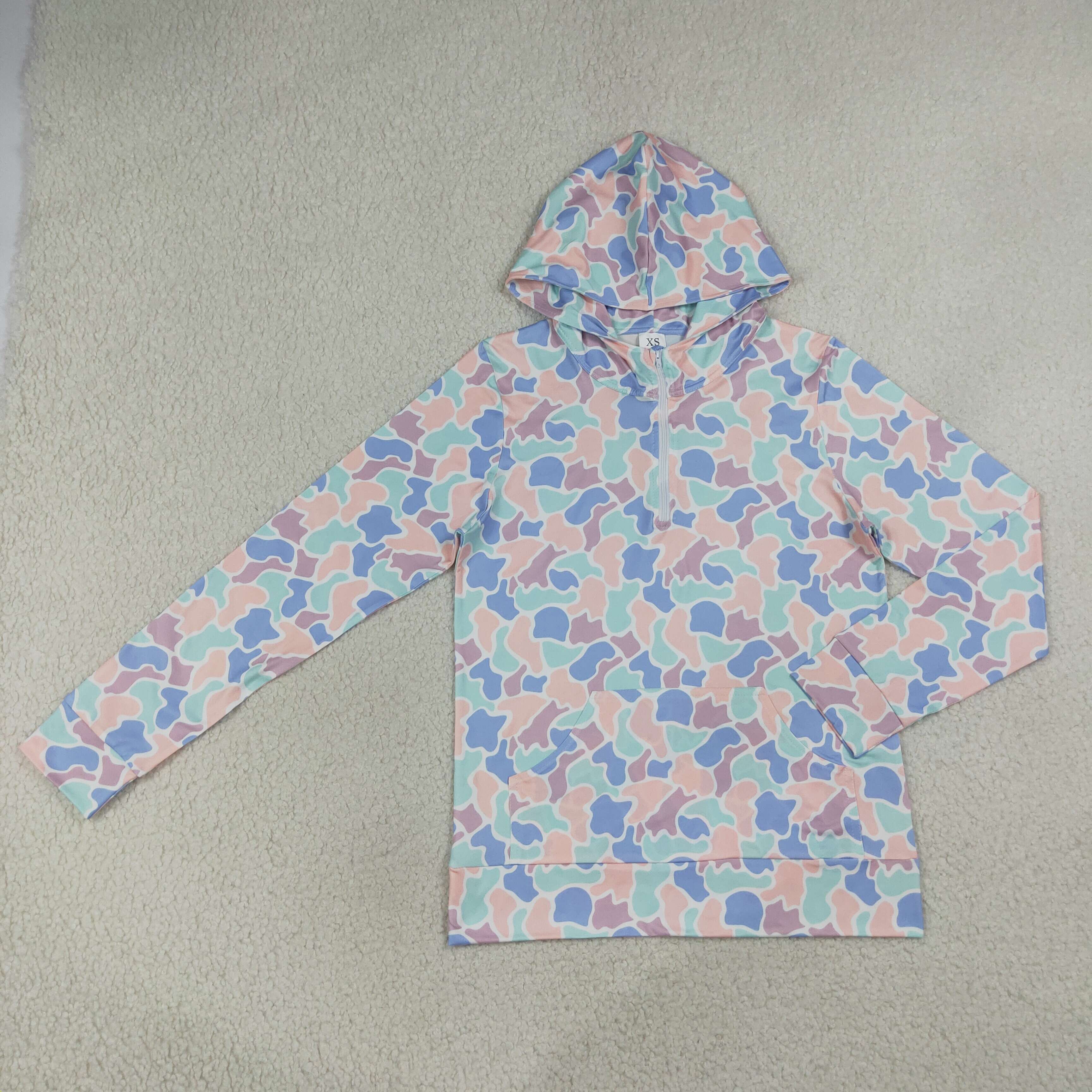 GT1714  Adult Women Pink Blue camo long sleeve  hoodie pocket pullover