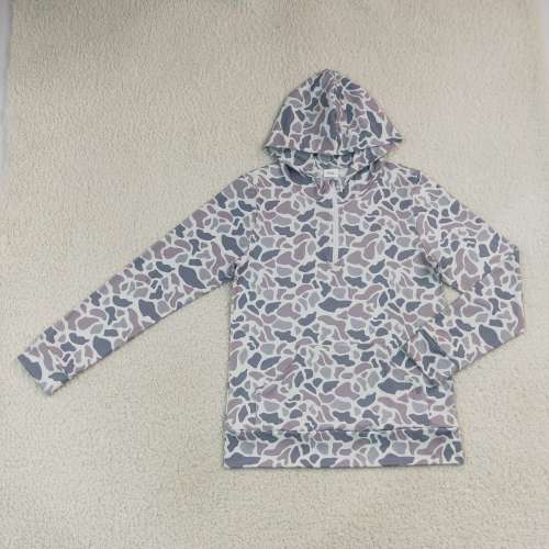 GT1708   Adult Women grey camo long sleeve  hoodie pocket pullover