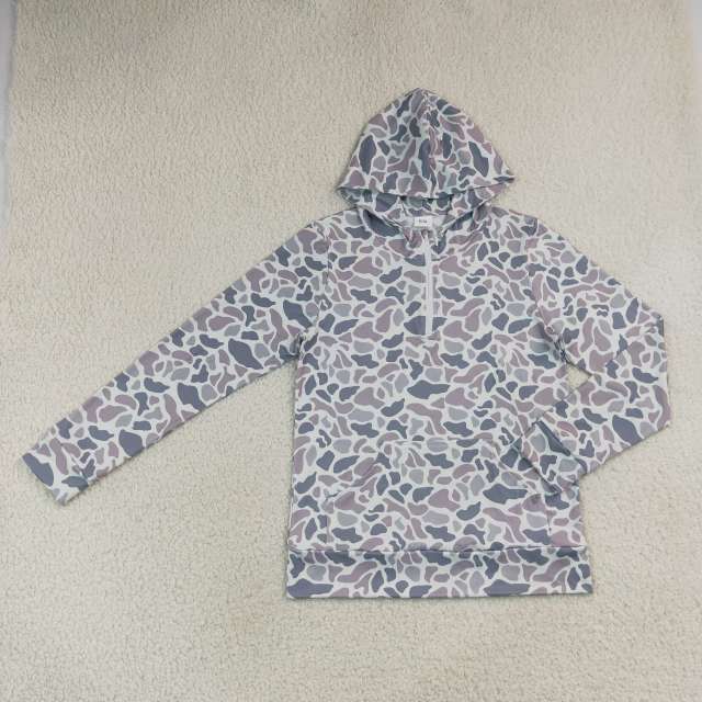 GT1708   Adult Women grey camo long sleeve  hoodie pocket pullover