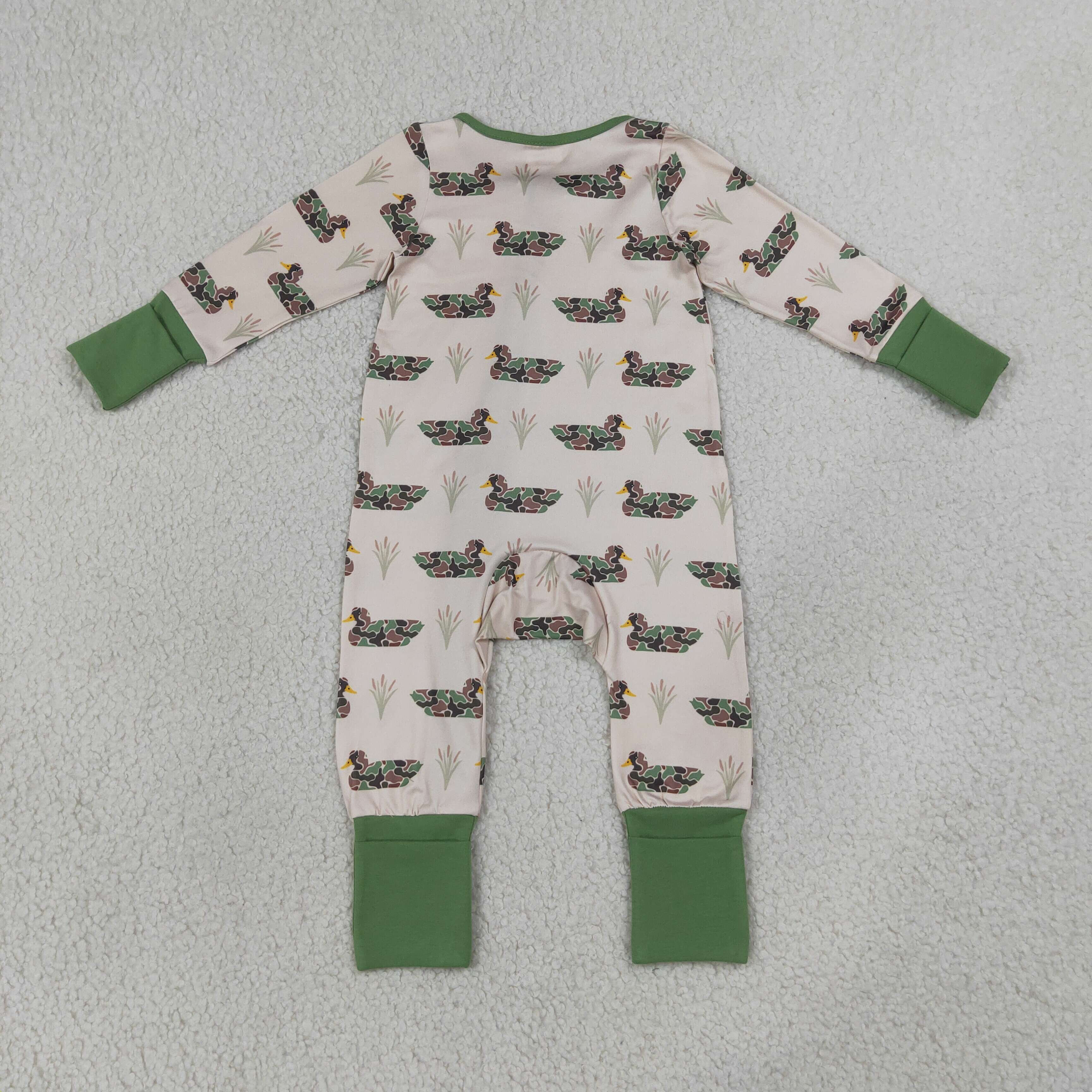 LR3117  Baby Green duck  print long sleeve Rompers