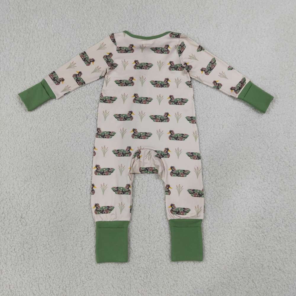LR3117  Baby Green duck  print long sleeve Rompers