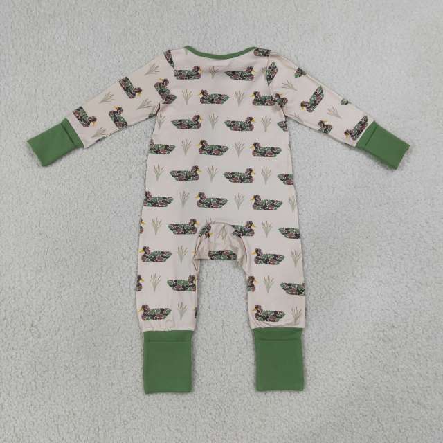 LR3117  Baby Green duck  print long sleeve Rompers
