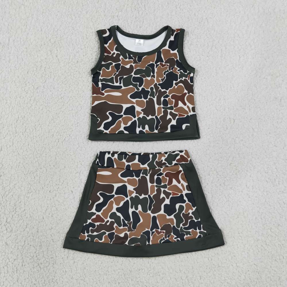 GSD4233  Brown camo  print active girl yoga skirt sleeveless dress