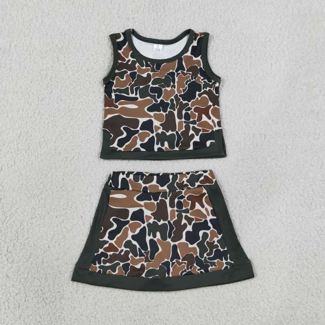 GSD4233  Brown camo  print active girl yoga skirt sleeveless dress