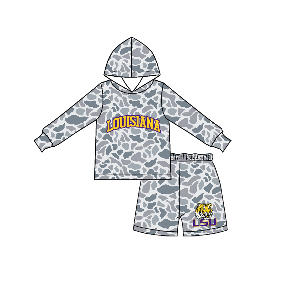7.23 Custom  (moq 5)Baby Boys grey camo LOUSIANA Team Clothes Sets