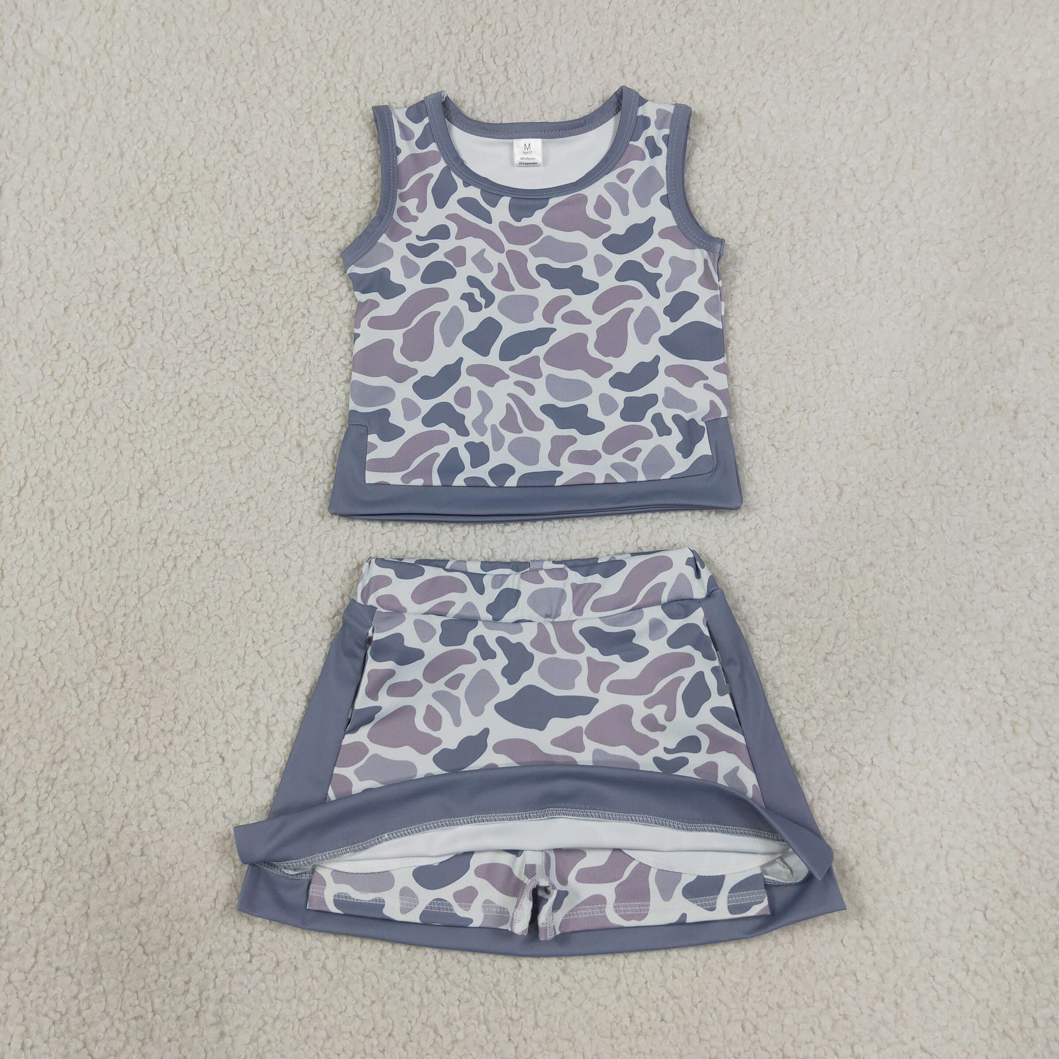 GSD4230  Grey camo  print active girl yoga skirt sleeveless dress