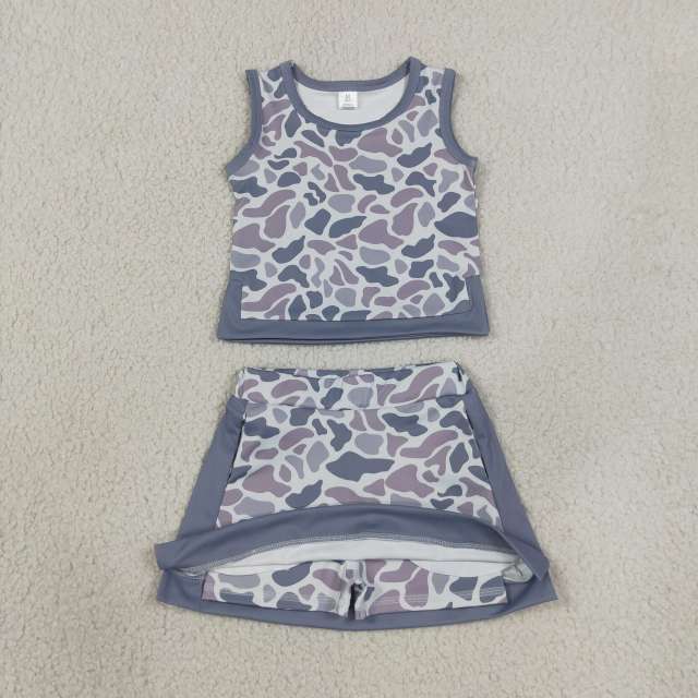 GSD4230  Grey camo  print active girl yoga skirt sleeveless dress
