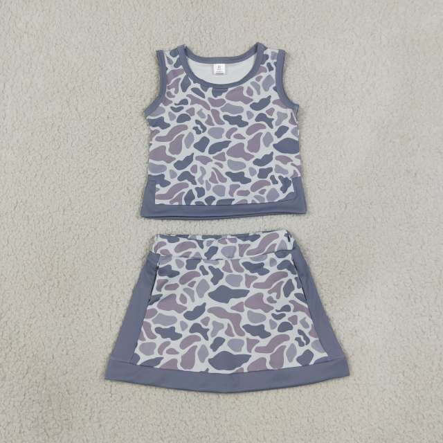 GSD4230  Grey camo  print active girl yoga skirt sleeveless dress